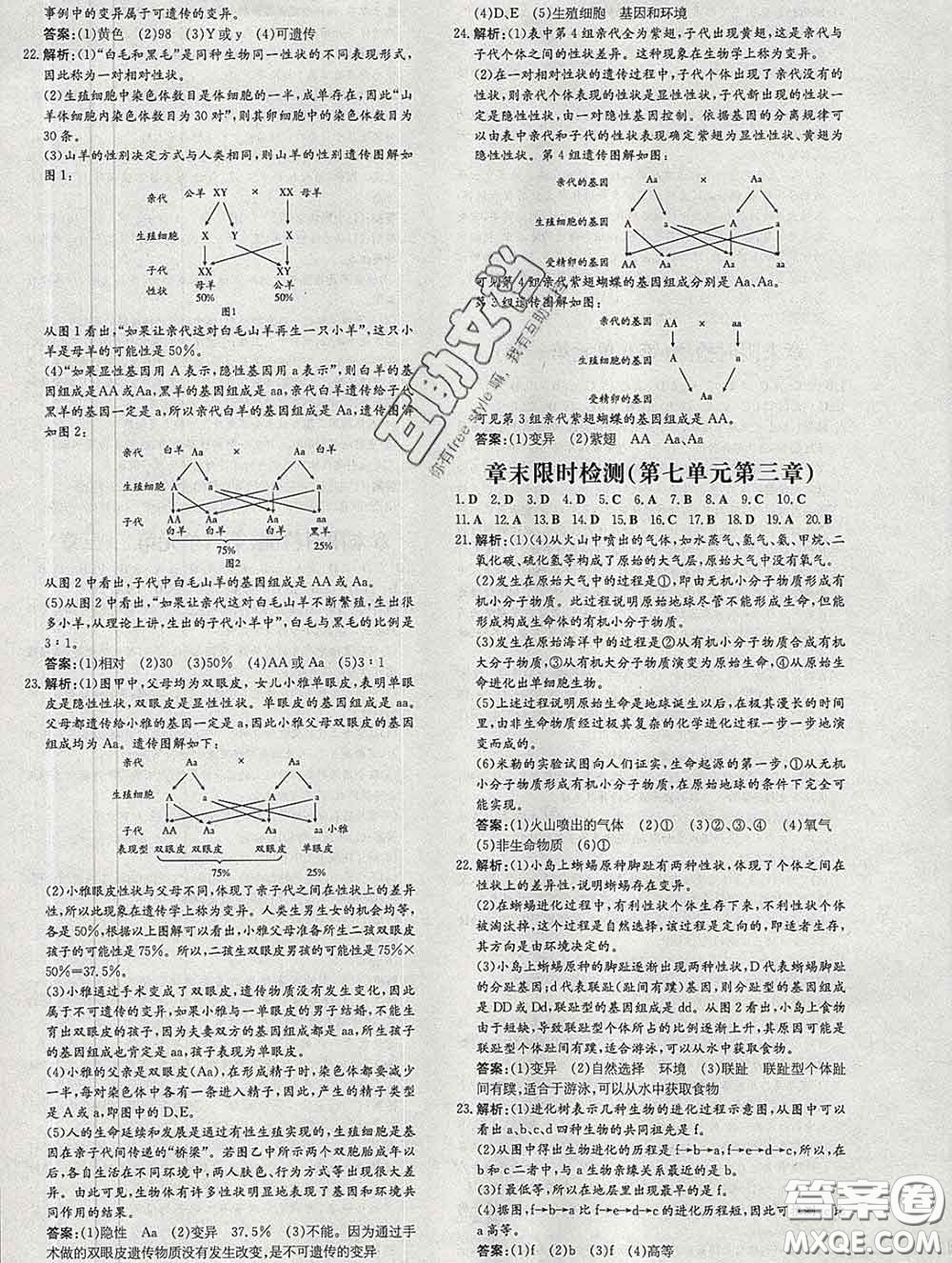 2020新版練案課時(shí)作業(yè)本八年級生物下冊人教版答案