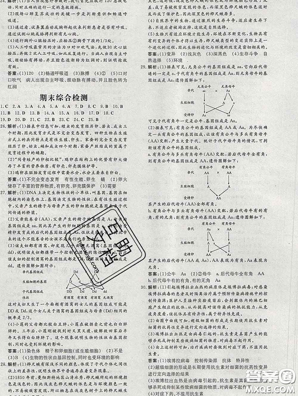 2020新版練案課時(shí)作業(yè)本八年級生物下冊人教版答案