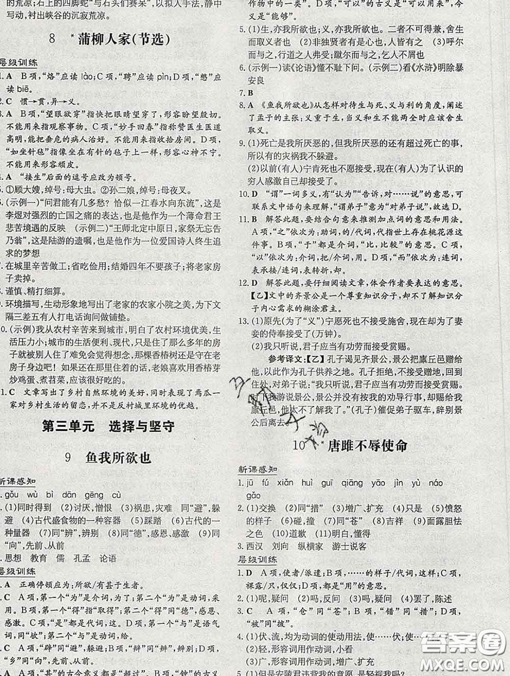 2020新版練案課時(shí)作業(yè)本九年級(jí)語(yǔ)文下冊(cè)人教版答案