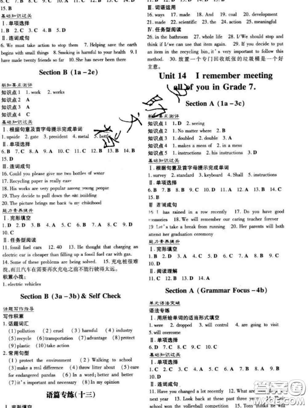 2020新版練案課時(shí)作業(yè)本九年級(jí)英語下冊(cè)冀教版答案