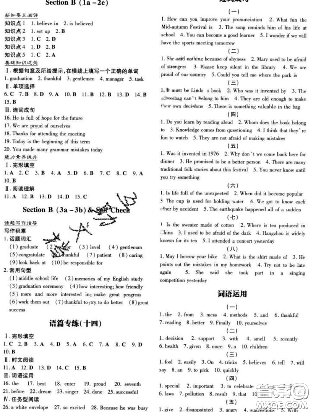 2020新版練案課時(shí)作業(yè)本九年級(jí)英語下冊(cè)冀教版答案