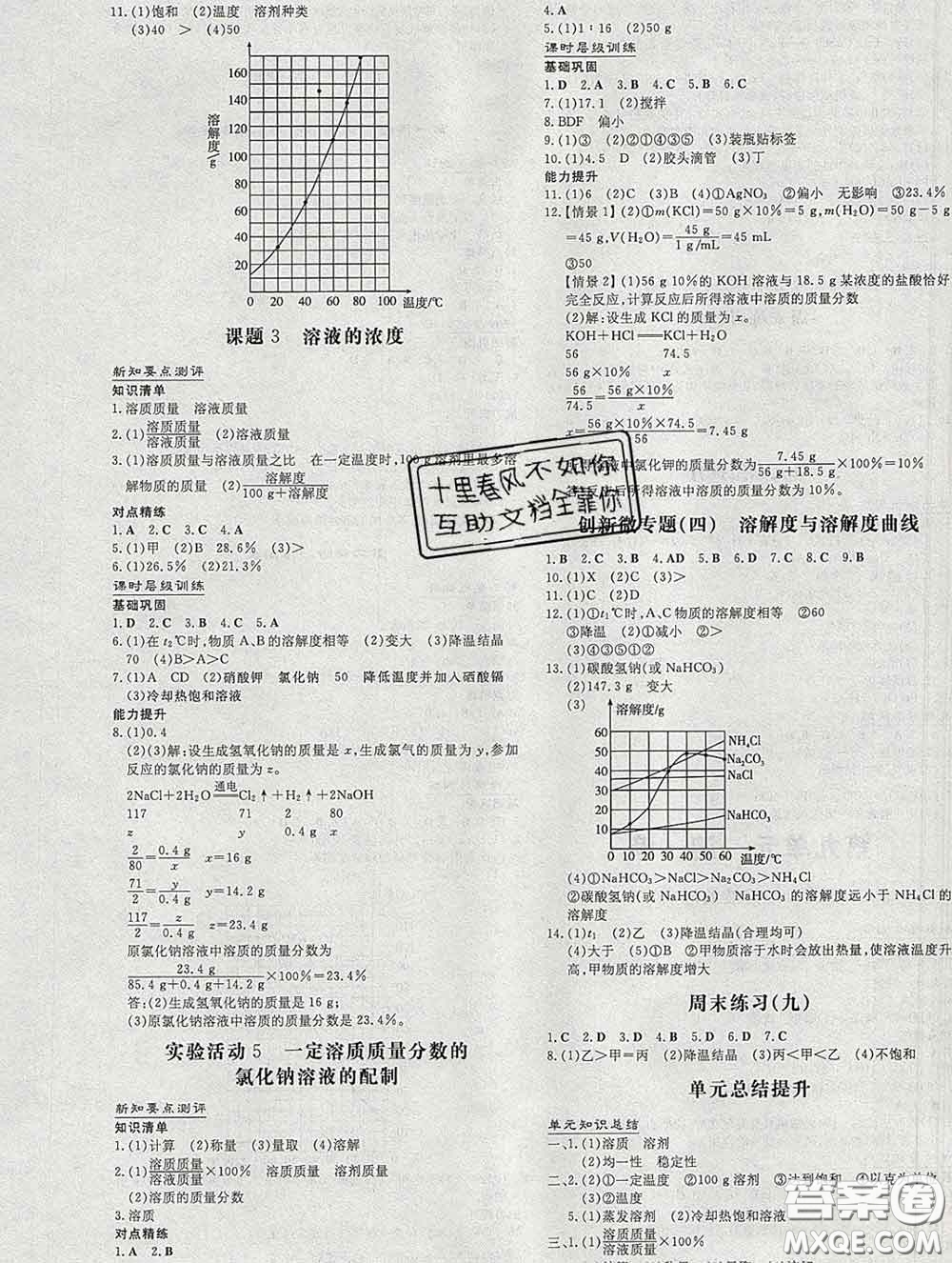 2020新版練案課時作業(yè)本九年級化學(xué)下冊人教版答案