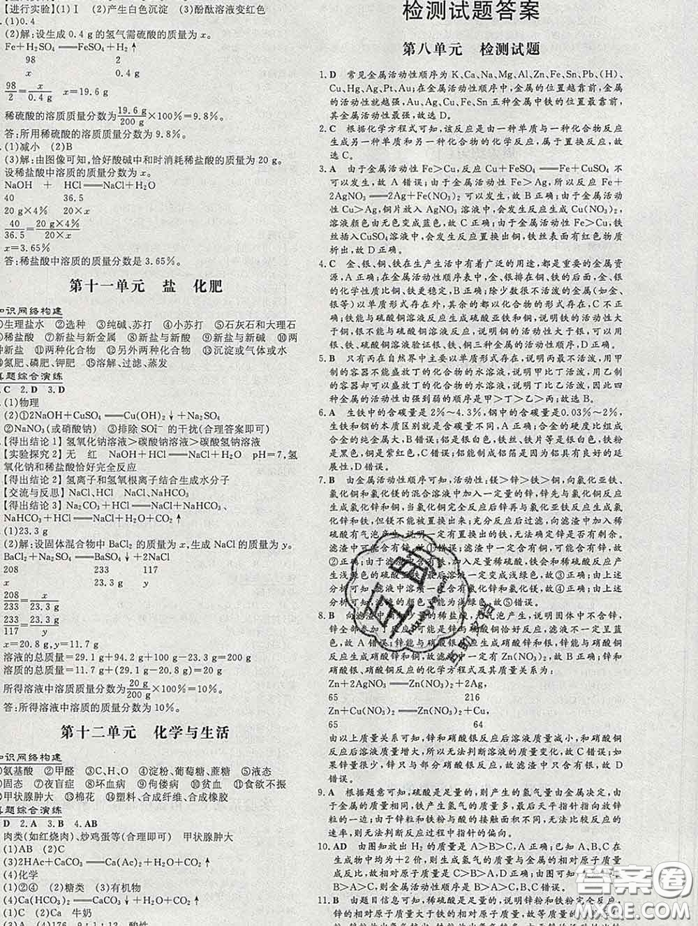 2020新版練案課時作業(yè)本九年級化學(xué)下冊人教版答案