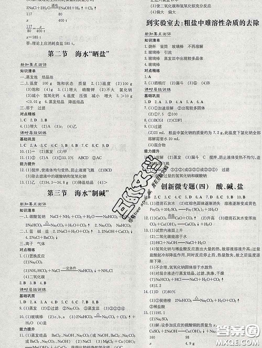 2020新版練案課時(shí)作業(yè)本九年級(jí)化學(xué)下冊(cè)魯教版答案