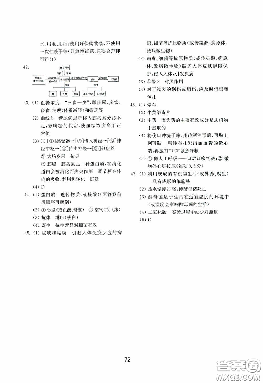 山東教育出版社2020初中基礎訓練七年級生物學下冊54學制版答案