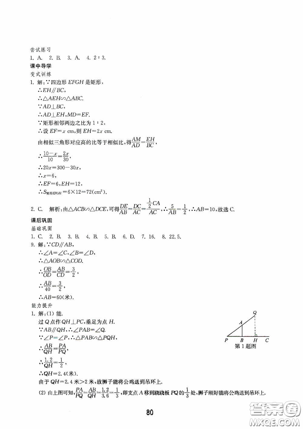 山東教育出版社2020初中基礎(chǔ)訓(xùn)練八年級數(shù)學(xué)下冊54學(xué)制答案