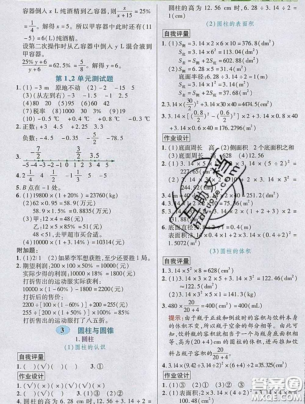 武漢出版社2020新版世紀(jì)英才奇跡課堂六年級(jí)數(shù)學(xué)下冊(cè)人教版答案