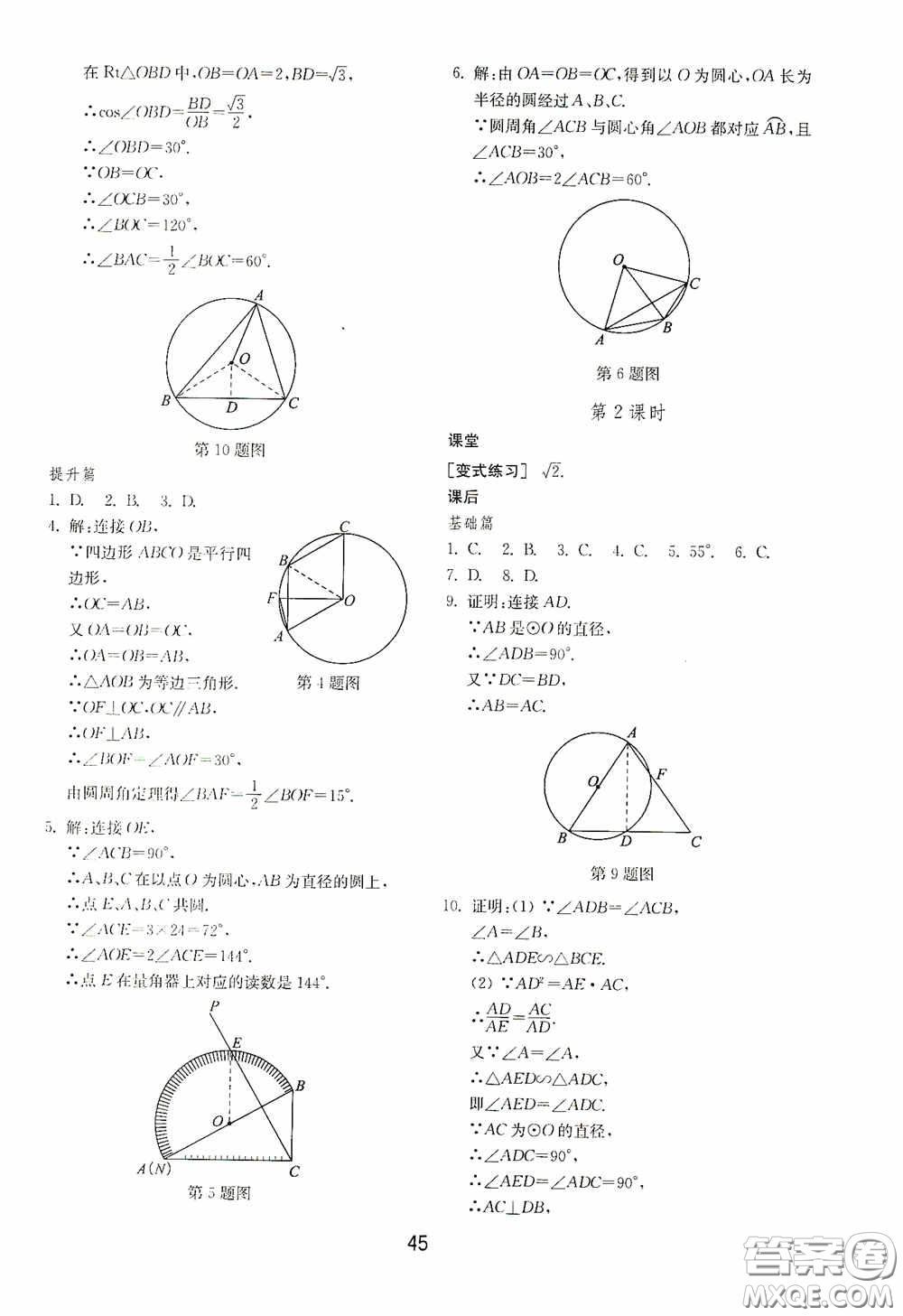 山東教育出版社2020初中基礎(chǔ)訓練九年級數(shù)學下冊54學制答案