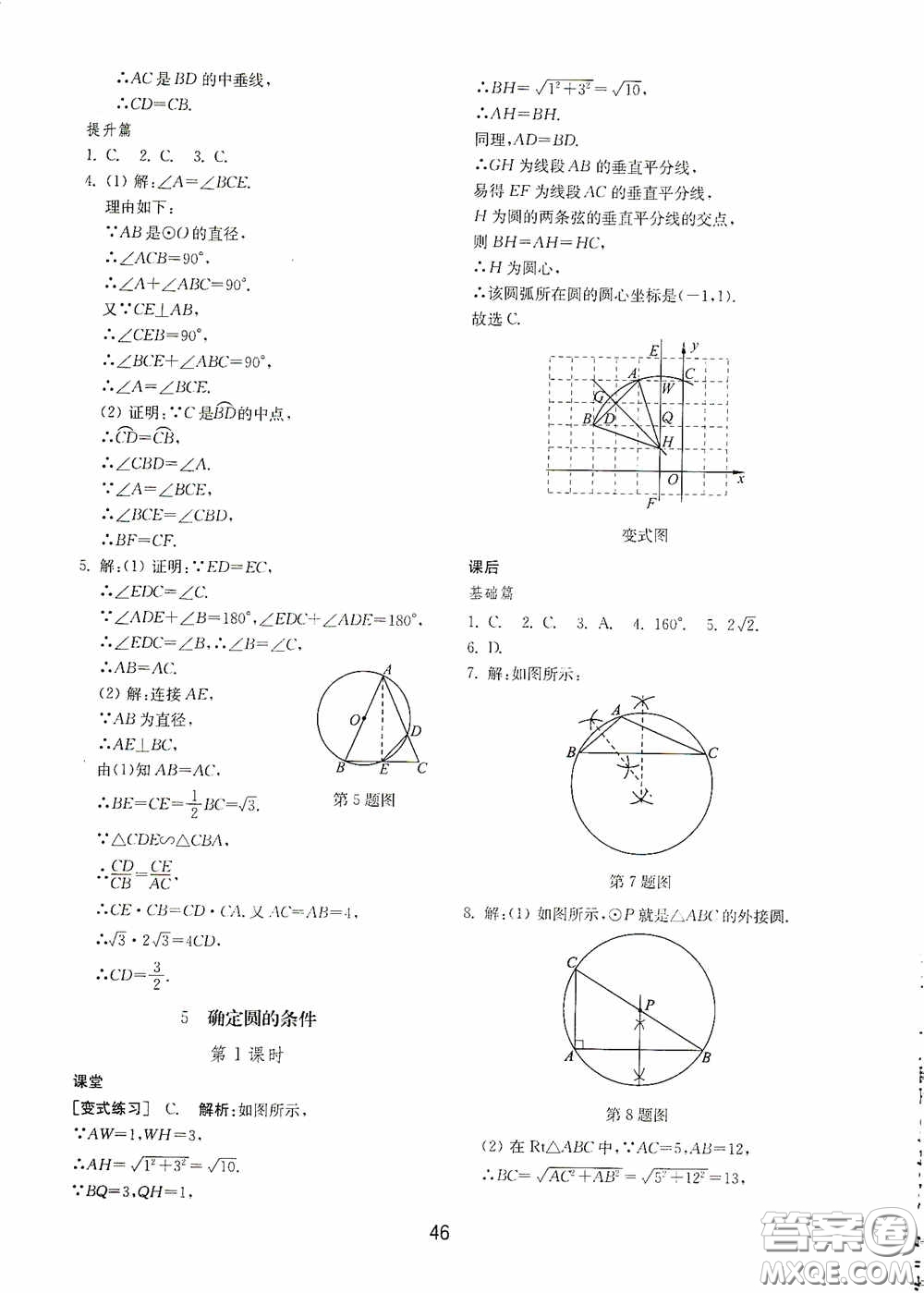 山東教育出版社2020初中基礎(chǔ)訓練九年級數(shù)學下冊54學制答案