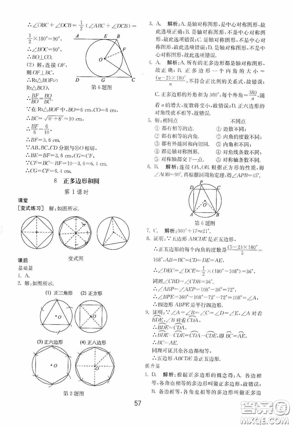 山東教育出版社2020初中基礎(chǔ)訓練九年級數(shù)學下冊54學制答案