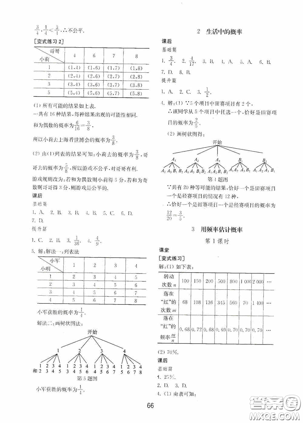 山東教育出版社2020初中基礎(chǔ)訓練九年級數(shù)學下冊54學制答案