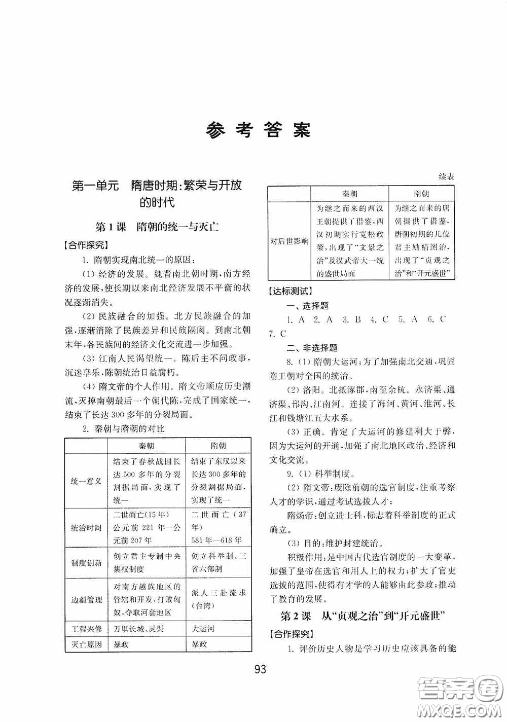 山東教育出版社2020初中基礎(chǔ)訓(xùn)練中國歷史第二冊54學(xué)制答案