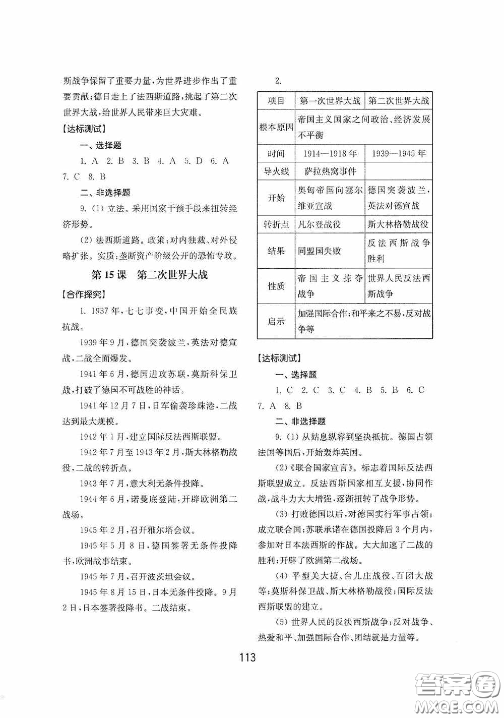 山東教育出版社2020初中基礎(chǔ)訓(xùn)練世界歷史第二冊54學(xué)制答案