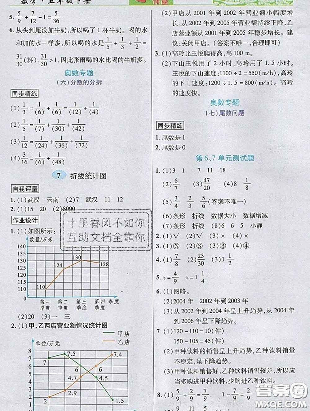 武漢出版社2020新版世紀(jì)英才奇跡課堂五年級數(shù)學(xué)下冊人教版答案