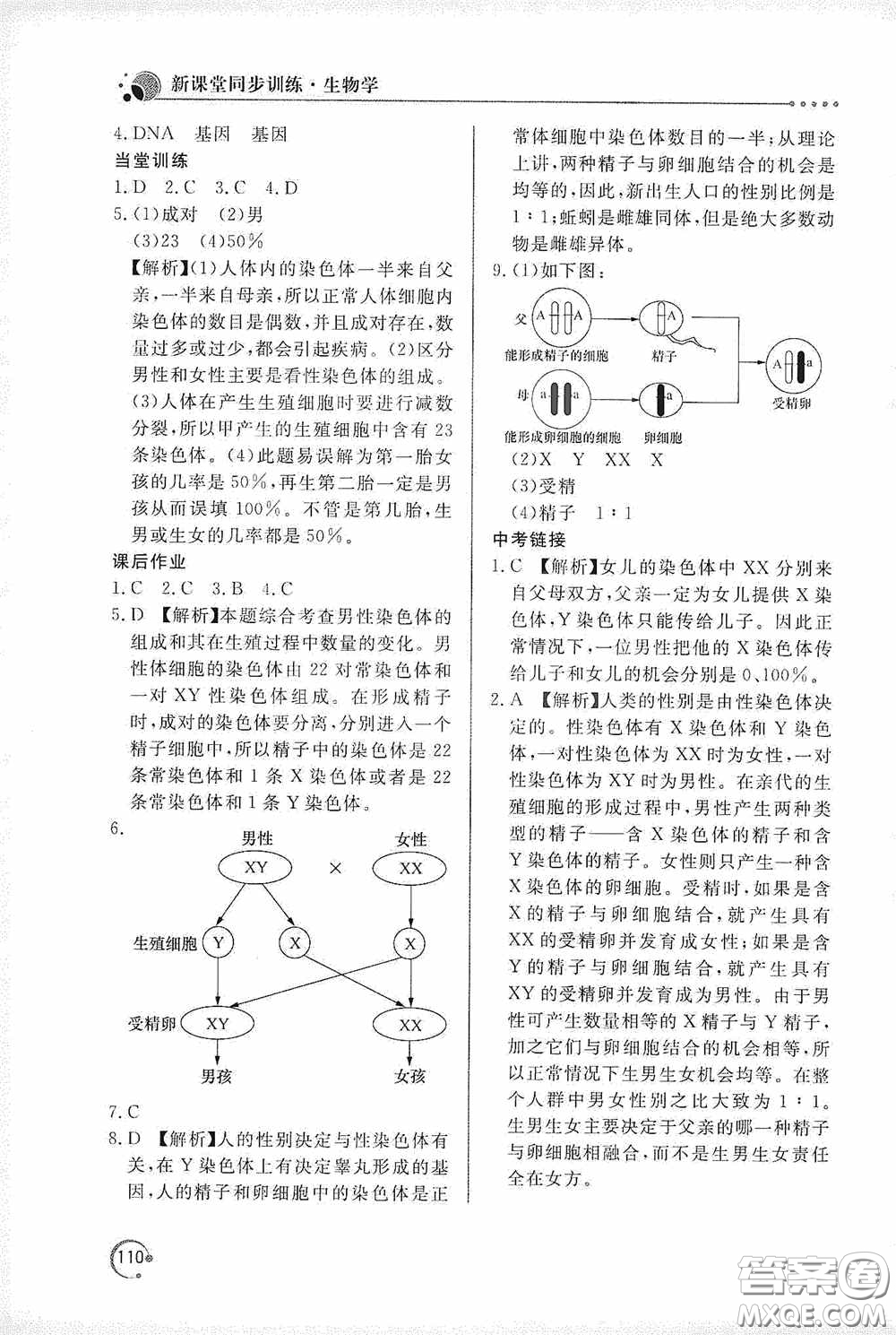 北京教育出版社2020新課堂同步訓(xùn)練八年級(jí)生物學(xué)下冊(cè)人教版答案