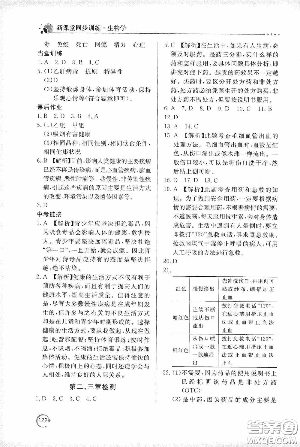 北京教育出版社2020新課堂同步訓(xùn)練八年級(jí)生物學(xué)下冊(cè)人教版答案