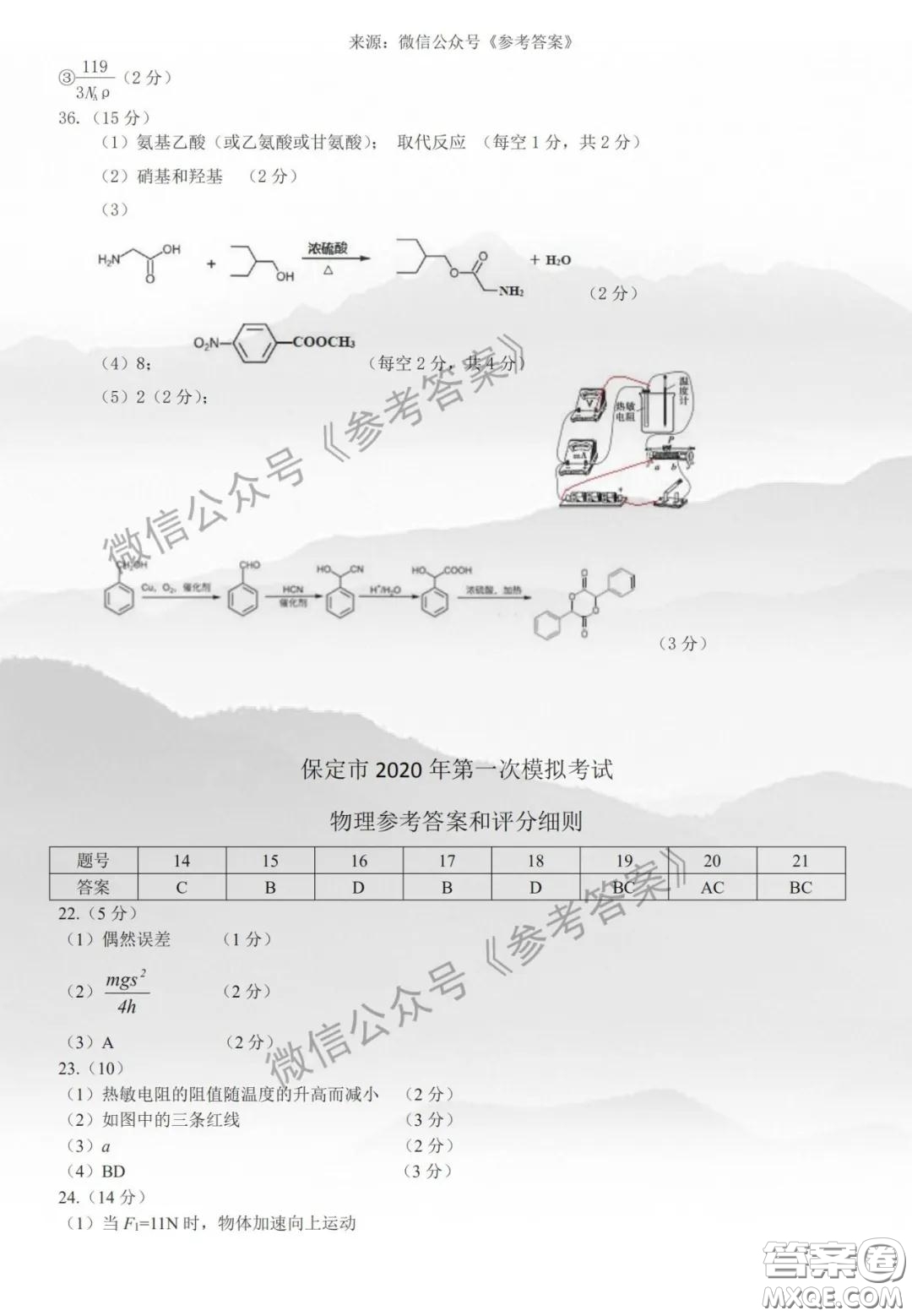 2020年保定高三第一次模擬考試?yán)砜凭C合答案