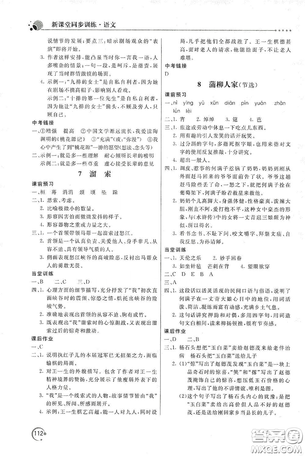 北京教育出版社2020新課堂同步訓(xùn)練九年級語文下冊人民教育版答案