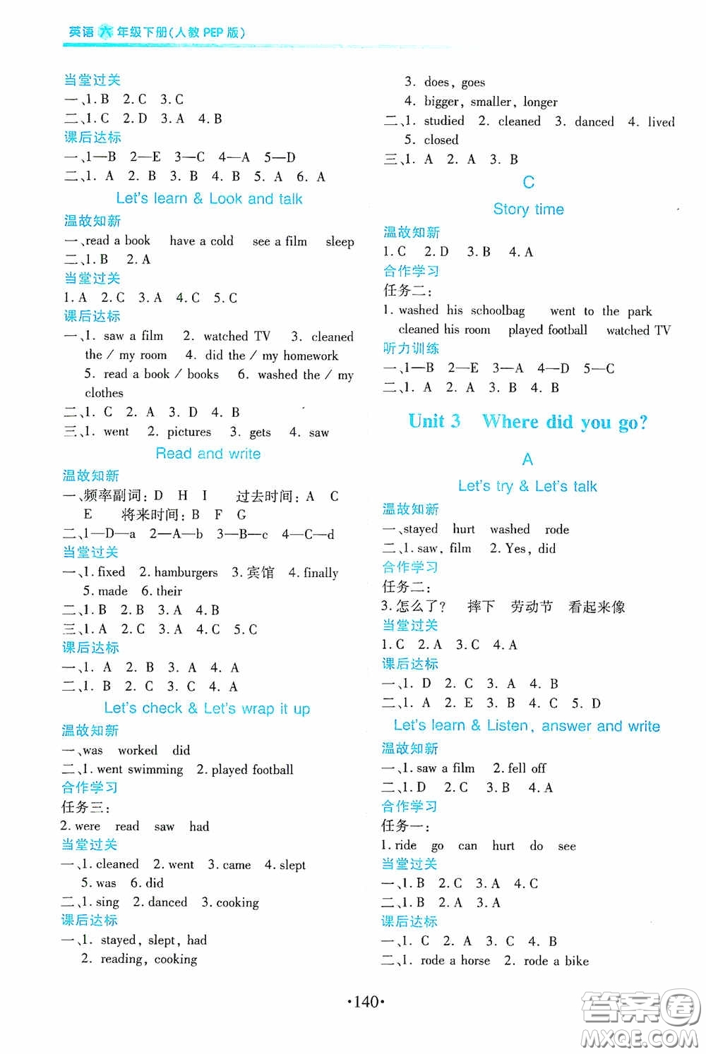 2020一課一案創(chuàng)新導學六年級英語下冊合訂本人教版答案