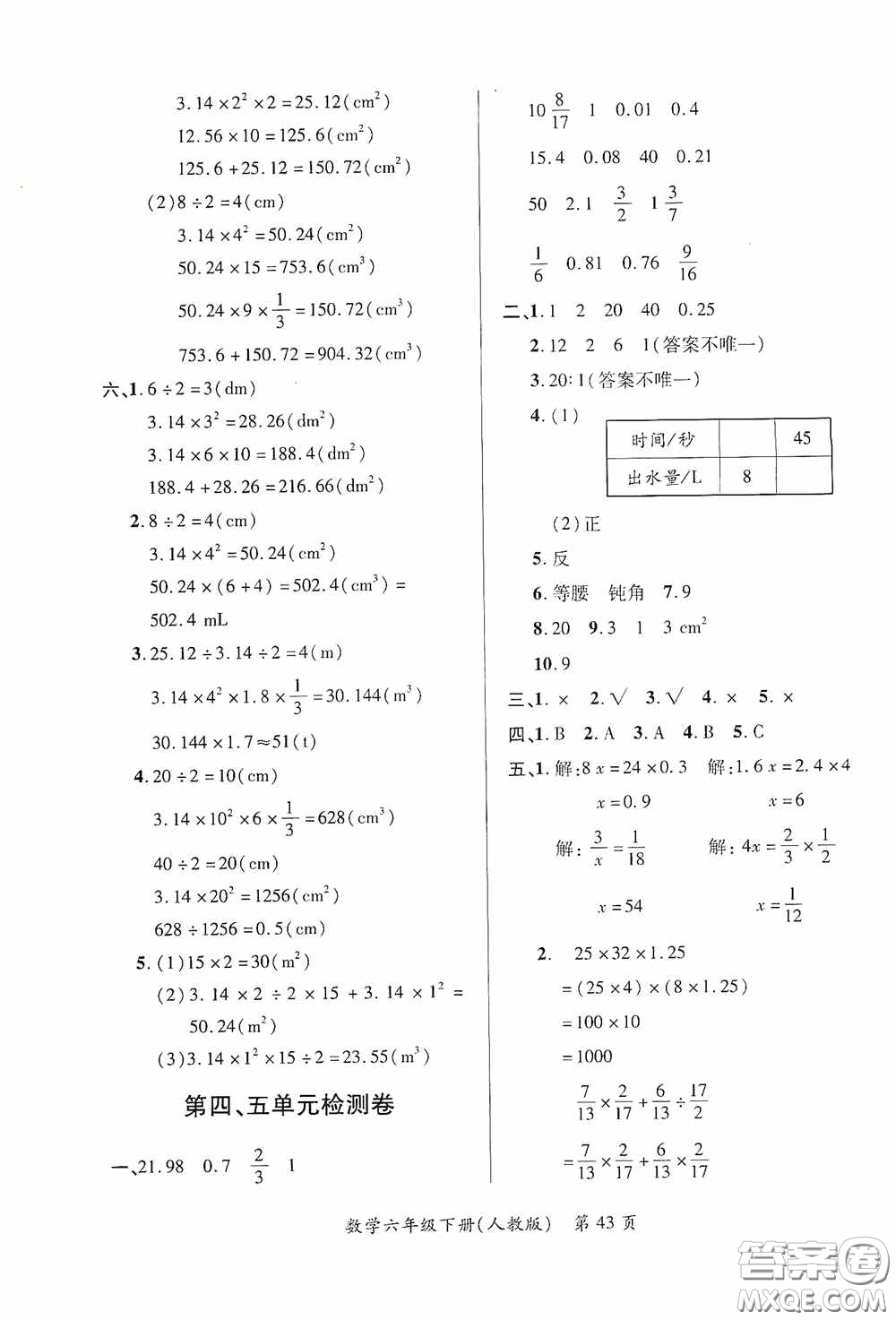 江西人民出版社2020一課一案創(chuàng)新導學六年級數(shù)學下冊合訂本人教版答案