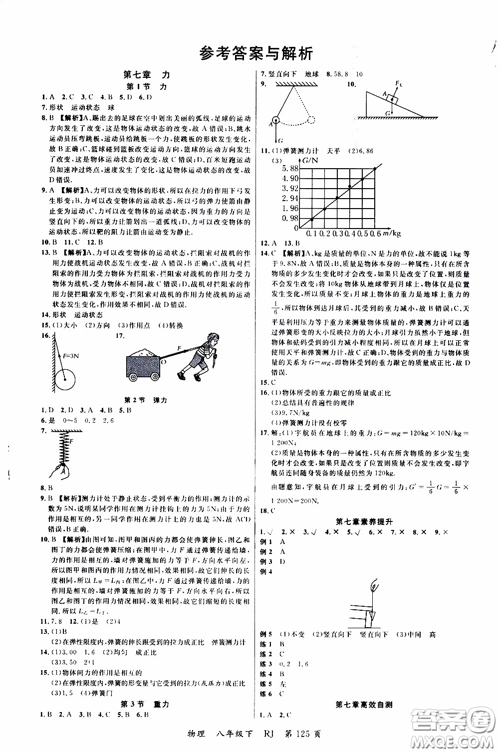 品至教育2020年一線課堂物理八年級下冊人教版RJ參考答案