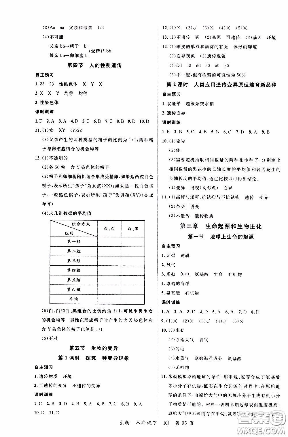 品至教育2020年一線課堂生物八年級下冊人教版RJ參考答案