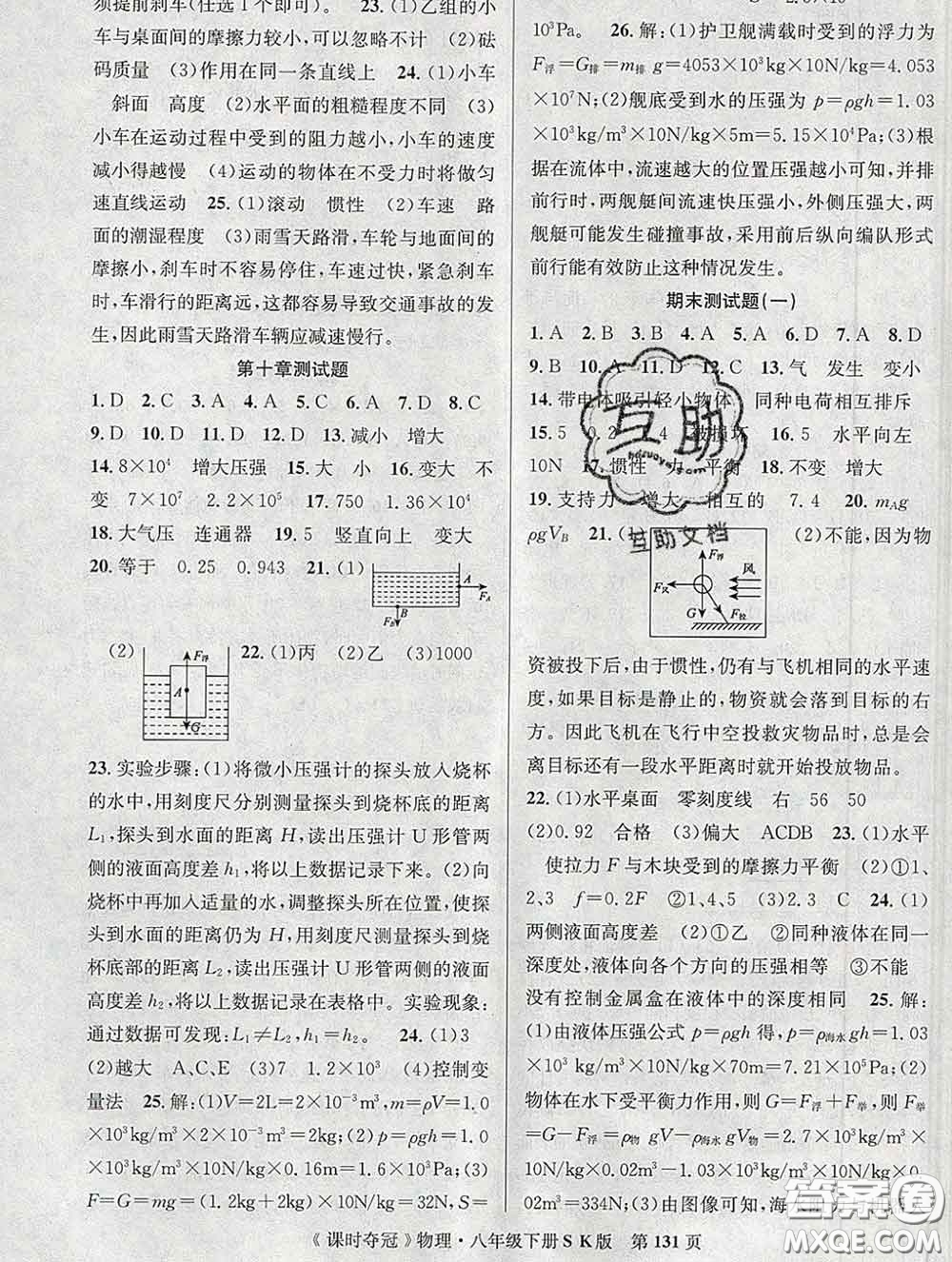 安徽師范大學(xué)出版社2020新版課時(shí)奪冠八年級(jí)物理下冊(cè)蘇科版答案