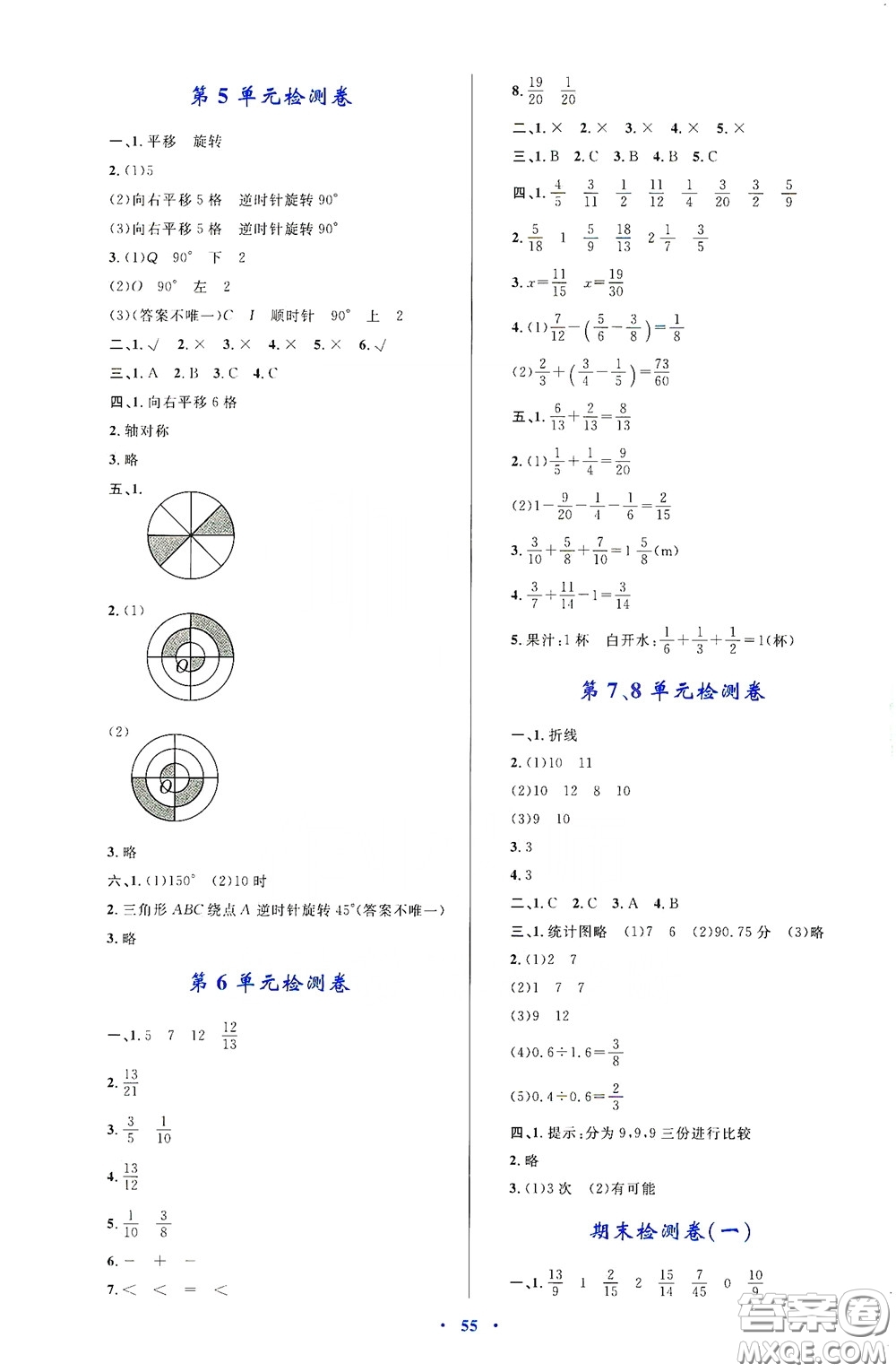 內(nèi)蒙古大學(xué)出版社2020學(xué)習(xí)目標(biāo)與檢測五年級數(shù)學(xué)下冊人教版答案