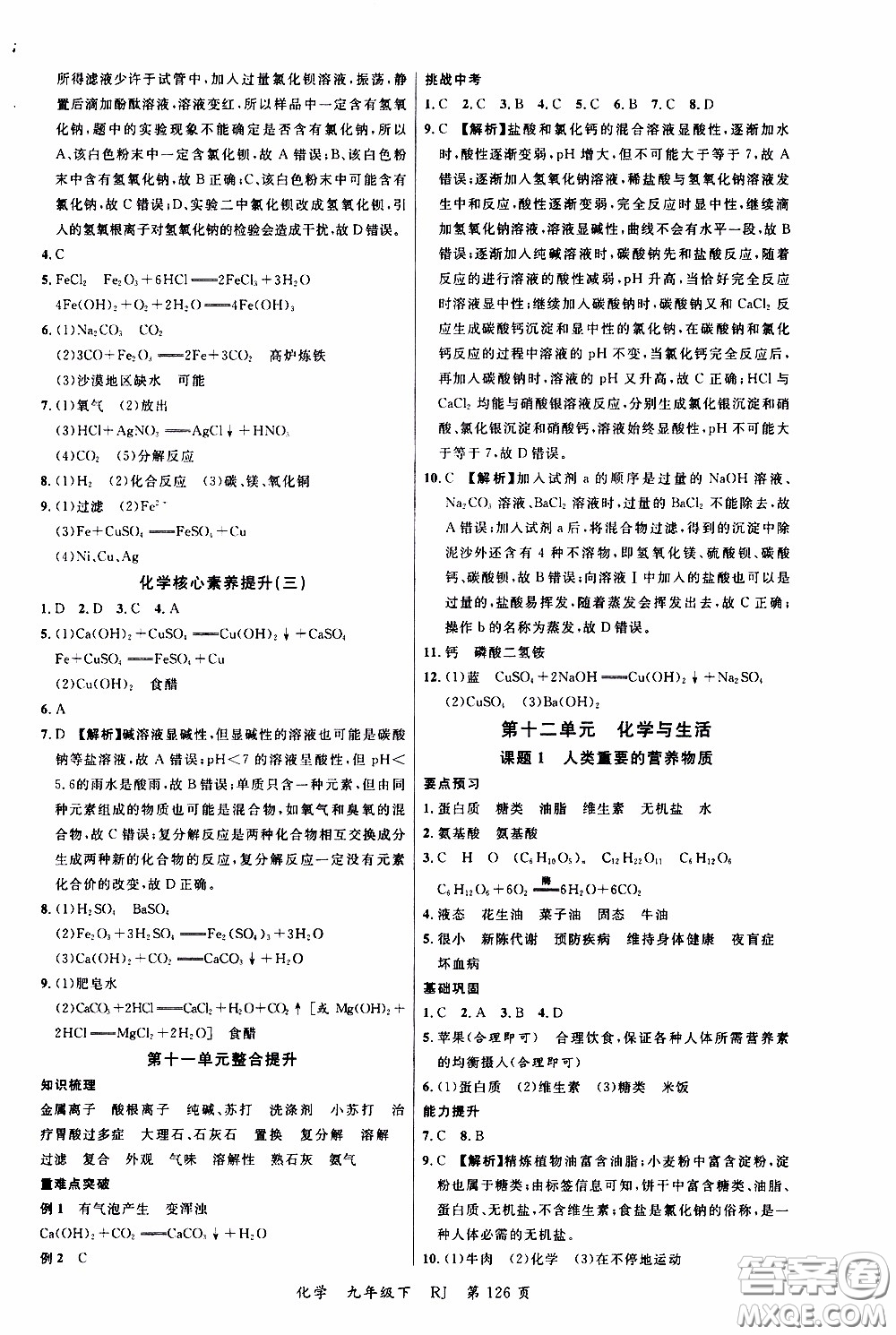 品至教育2020年一線課堂化學(xué)九年級(jí)下冊(cè)人教版RJ參考答案