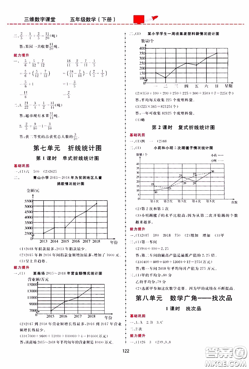  2020年三維數(shù)字課堂五年級(jí)數(shù)學(xué)下冊(cè)人教版參考答案