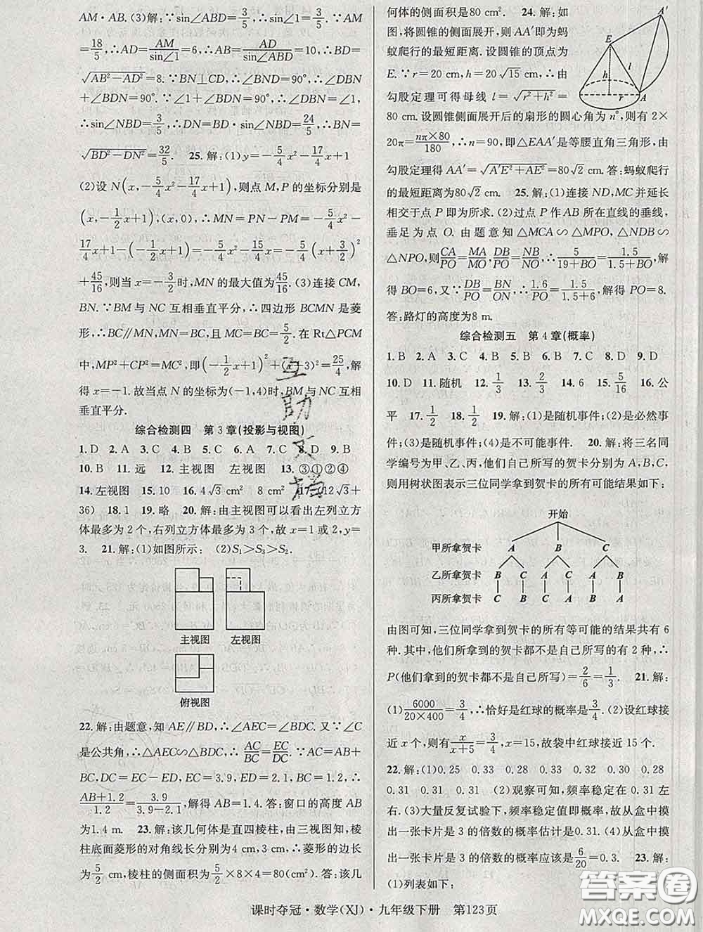 安徽師范大學出版社2020新版課時奪冠九年級數(shù)學下冊湘教版答案