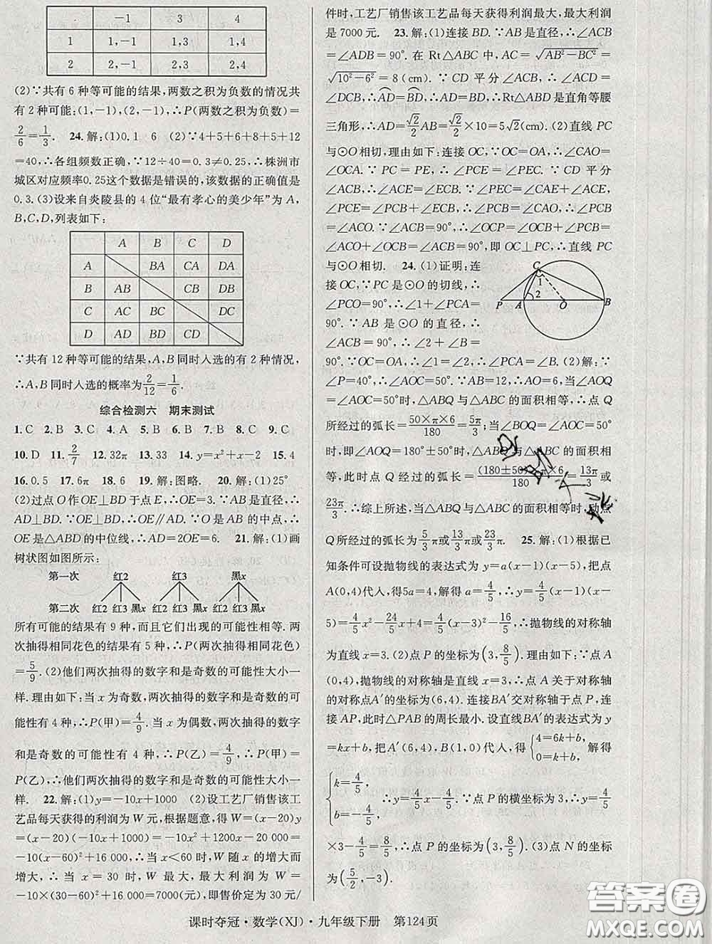 安徽師范大學出版社2020新版課時奪冠九年級數(shù)學下冊湘教版答案