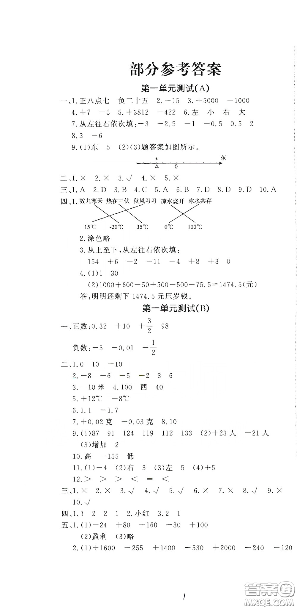 花山文藝出版社2020課時練測試卷六年級數(shù)學下冊答案