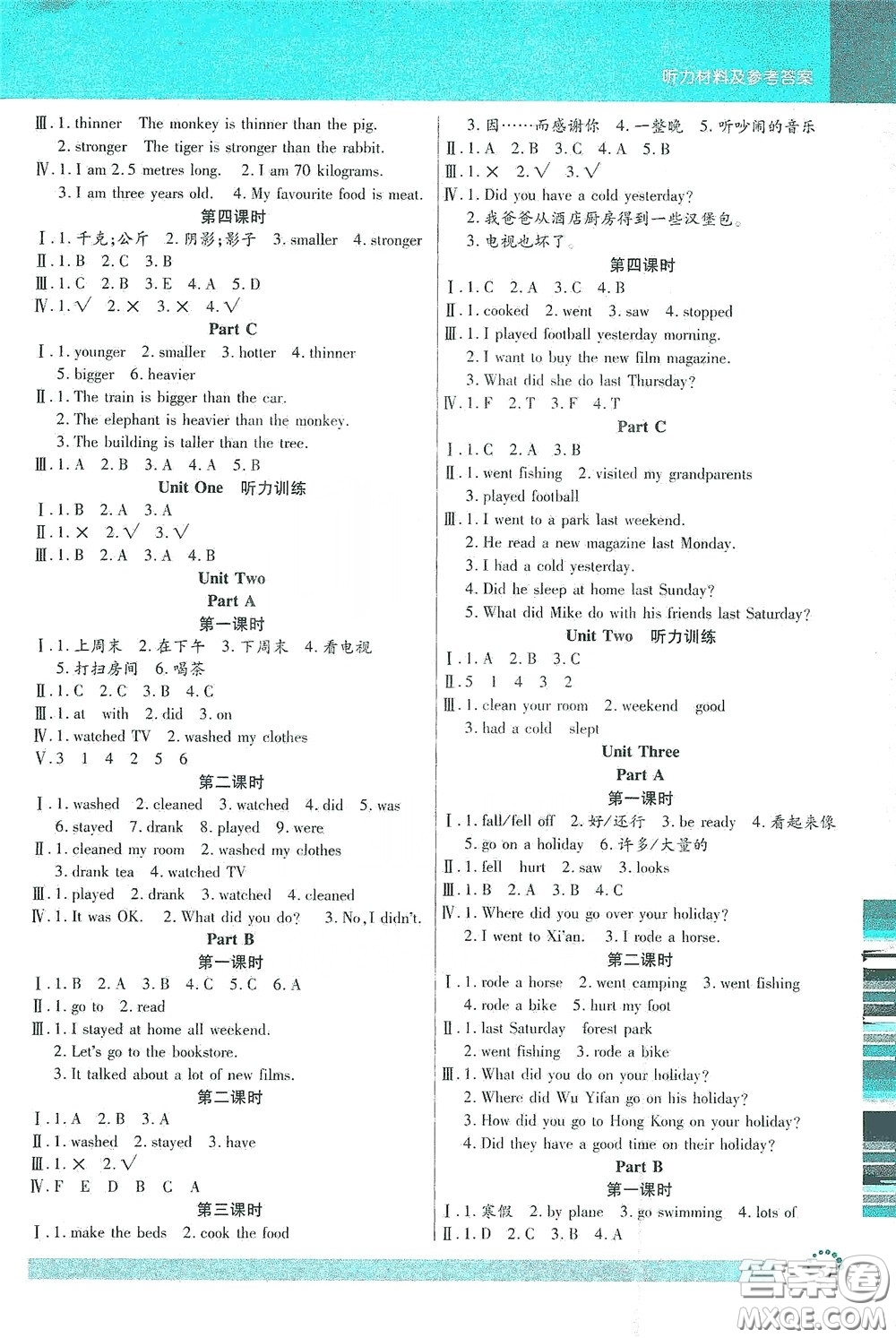 延邊大學(xué)出版社2020小狀元隨堂作業(yè)六年級英語下冊人教PEP版答案