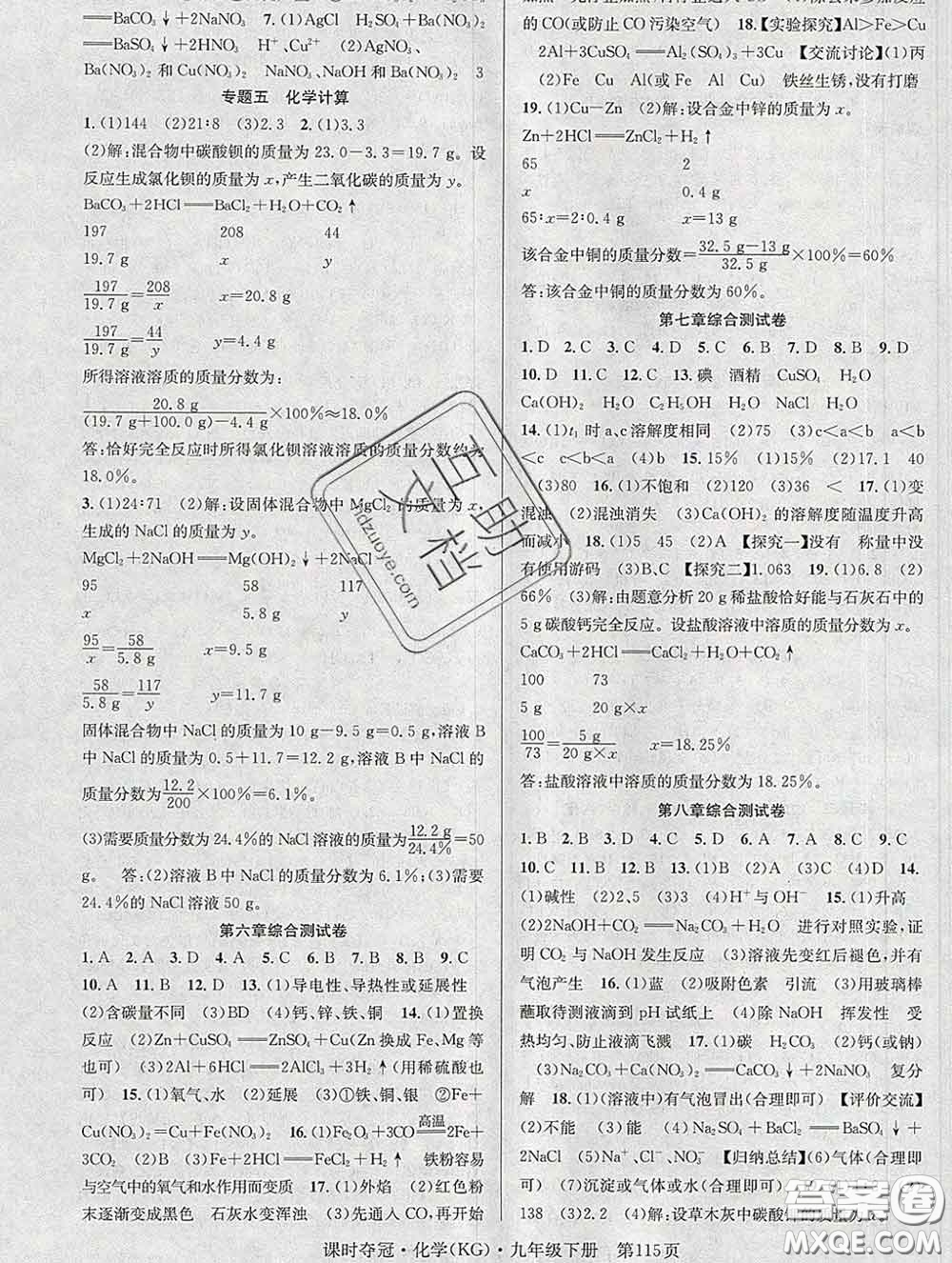 安徽師范大學出版社2020新版課時奪冠九年級化學下冊科粵版答案