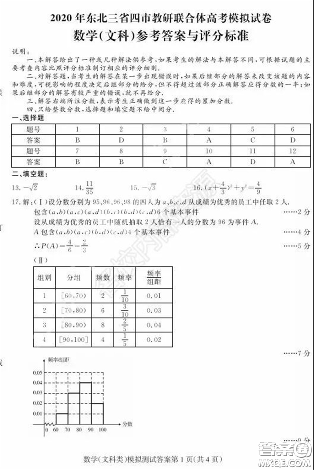 2020年?yáng)|北三省四市一模文科數(shù)學(xué)試卷及答案