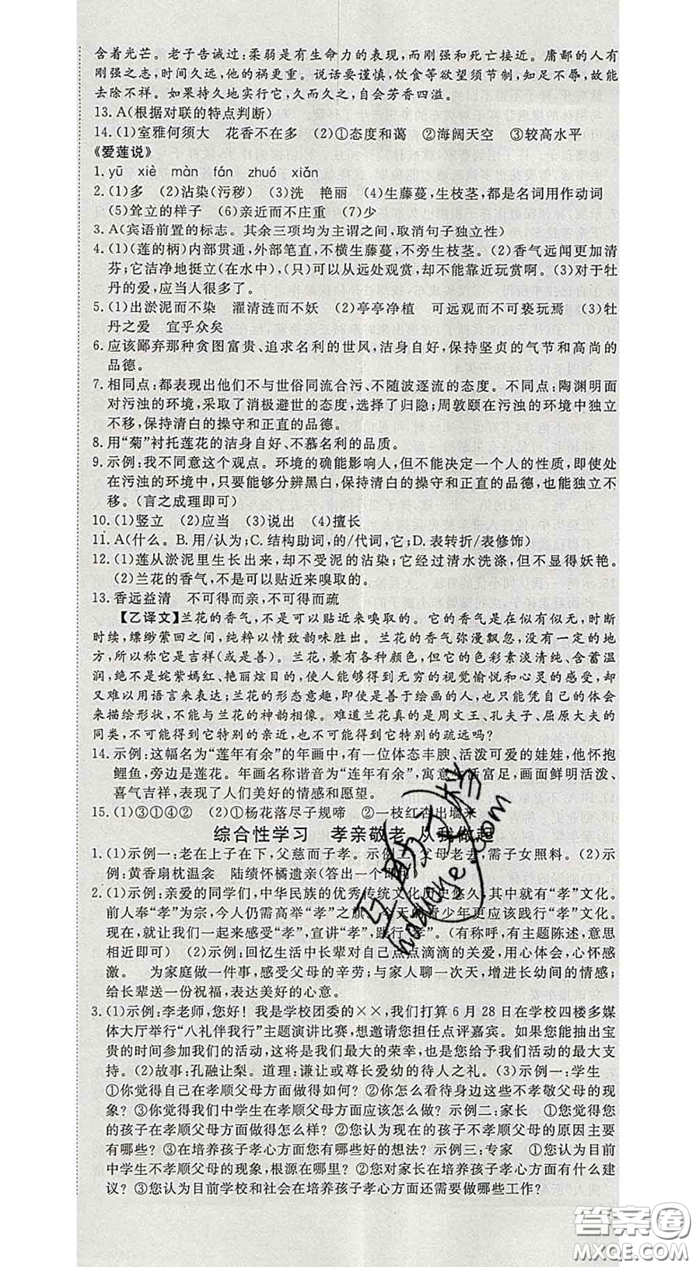 延邊大學(xué)出版社2020新版新領(lǐng)程叢書(shū)新領(lǐng)程七年級(jí)語(yǔ)文下冊(cè)人教版參考答案