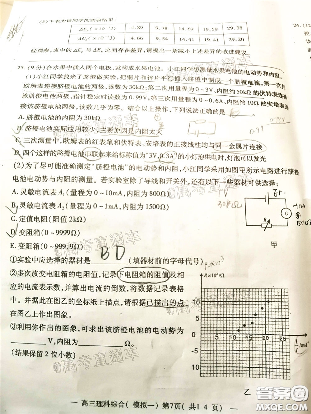 2020年南昌一模理科綜合試題及答案