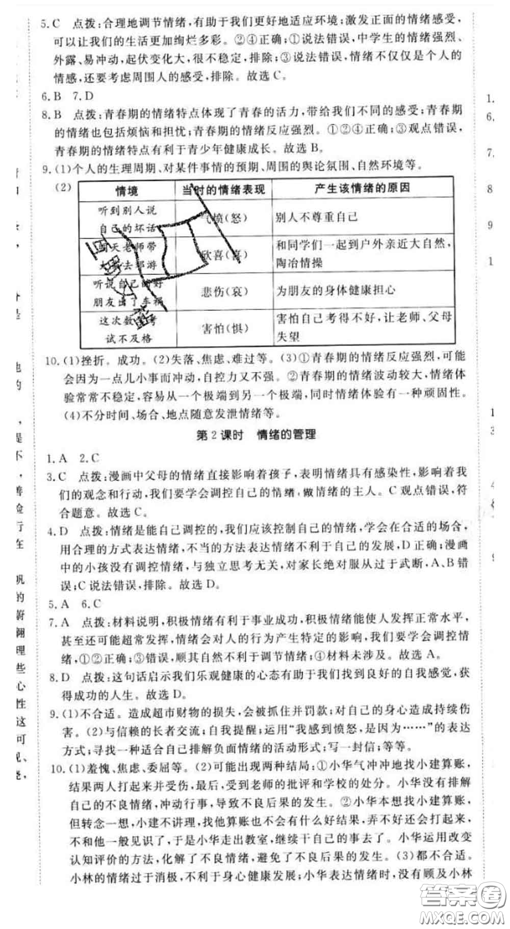 2020新版新領(lǐng)程叢書新領(lǐng)程七年級(jí)道德與法治下冊(cè)人教版參考答案