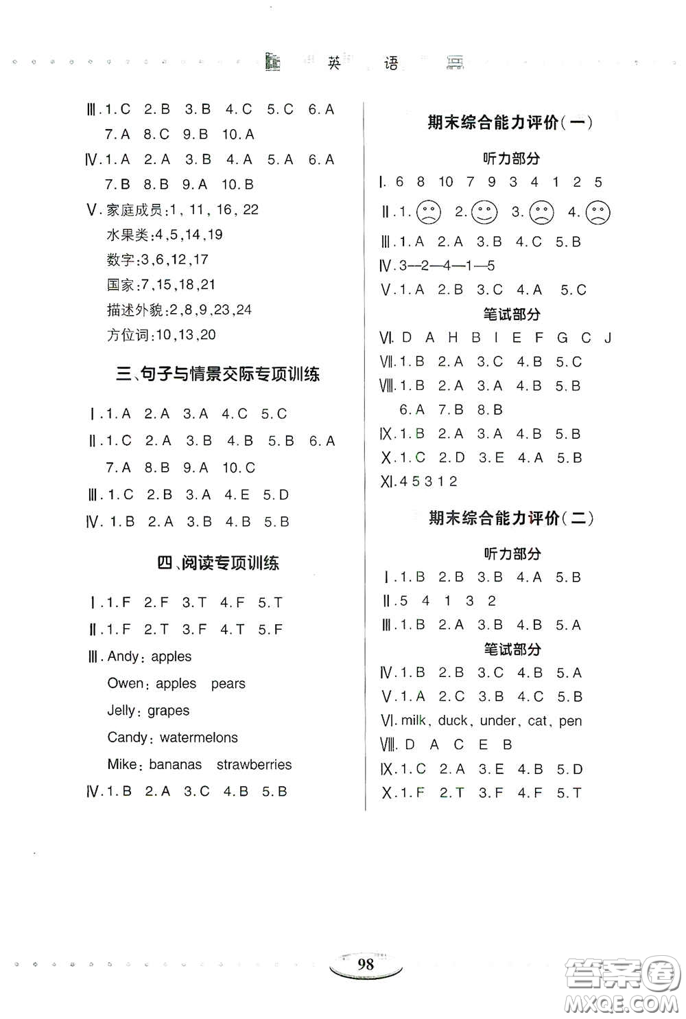 青島出版社2020智慧學(xué)習(xí)三年級(jí)英語(yǔ)下冊(cè)答案