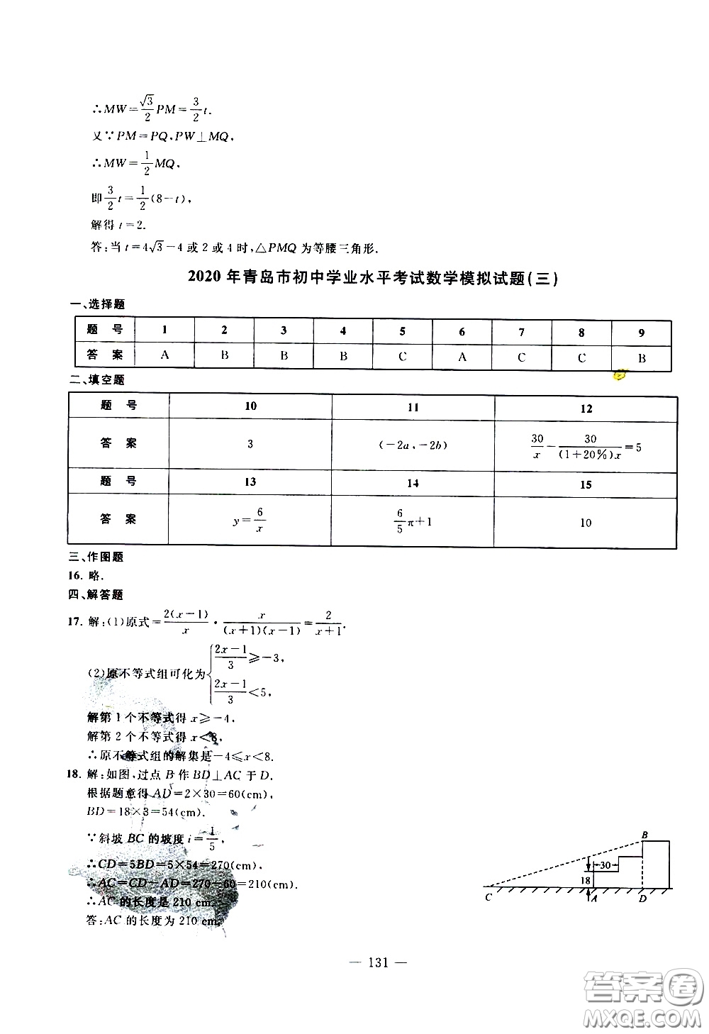 青島出版社2020年中考沖刺模擬卷數(shù)學參考答案