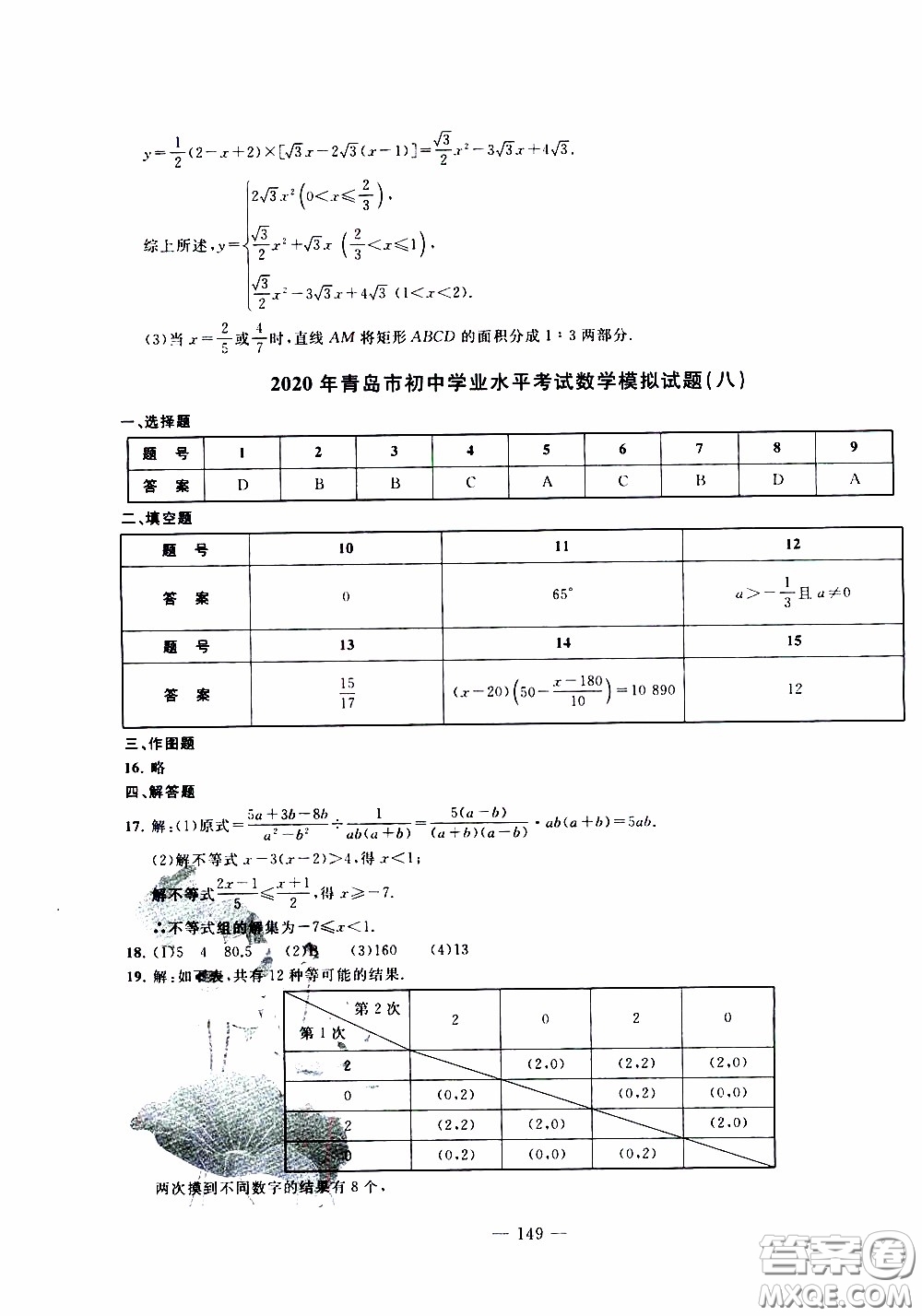 青島出版社2020年中考沖刺模擬卷數(shù)學參考答案