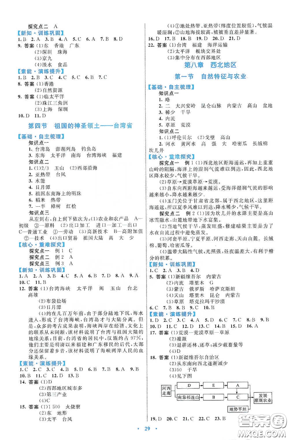 內(nèi)蒙古教育出版社2020學習目標與檢測八年級地理下冊人教版答案