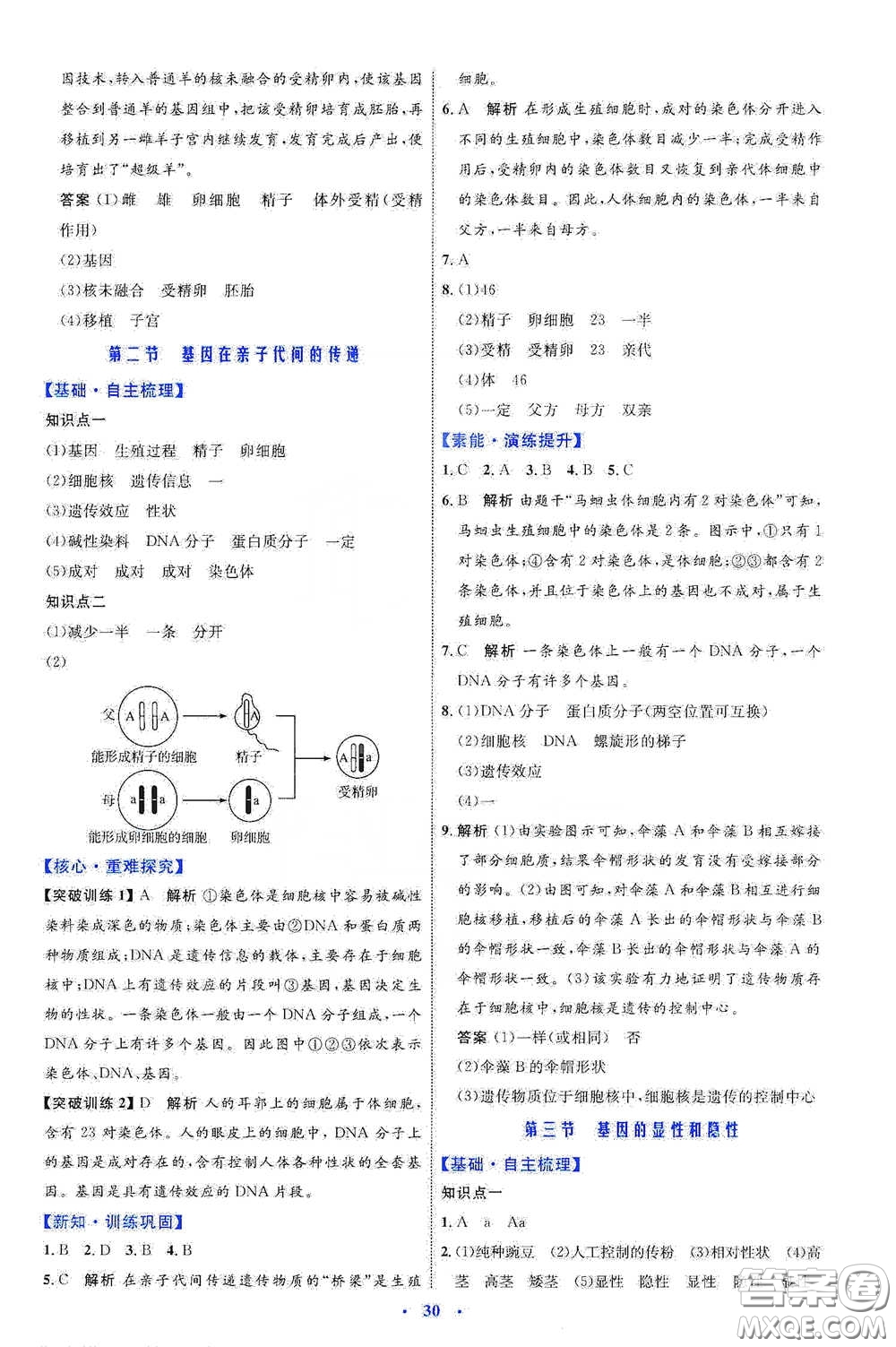 內(nèi)蒙古教育出版社2020學習目標與檢測八年級生物學下冊人教版答案