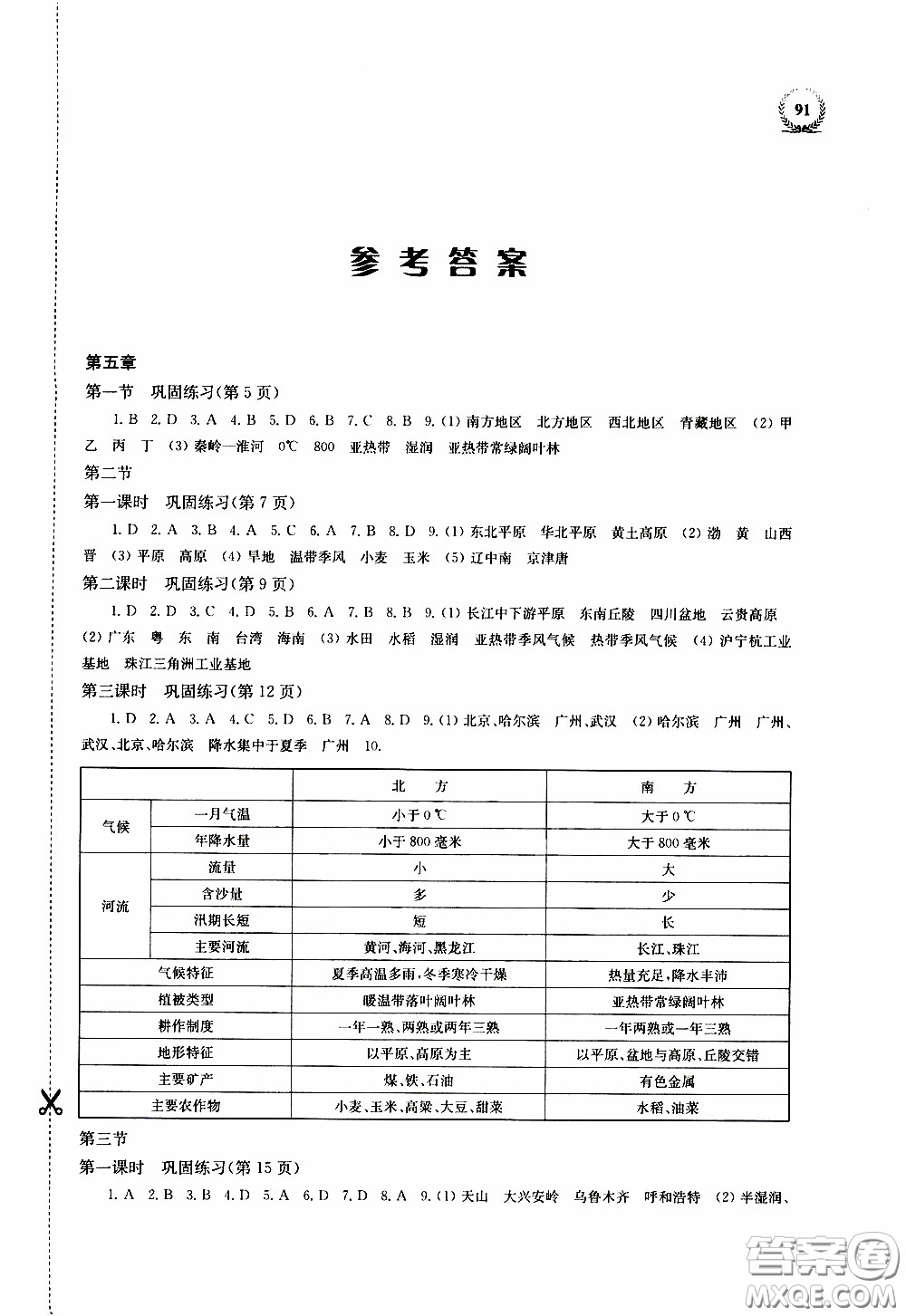 2020年探究與訓練地理八年級下學期用湘教版參考答案