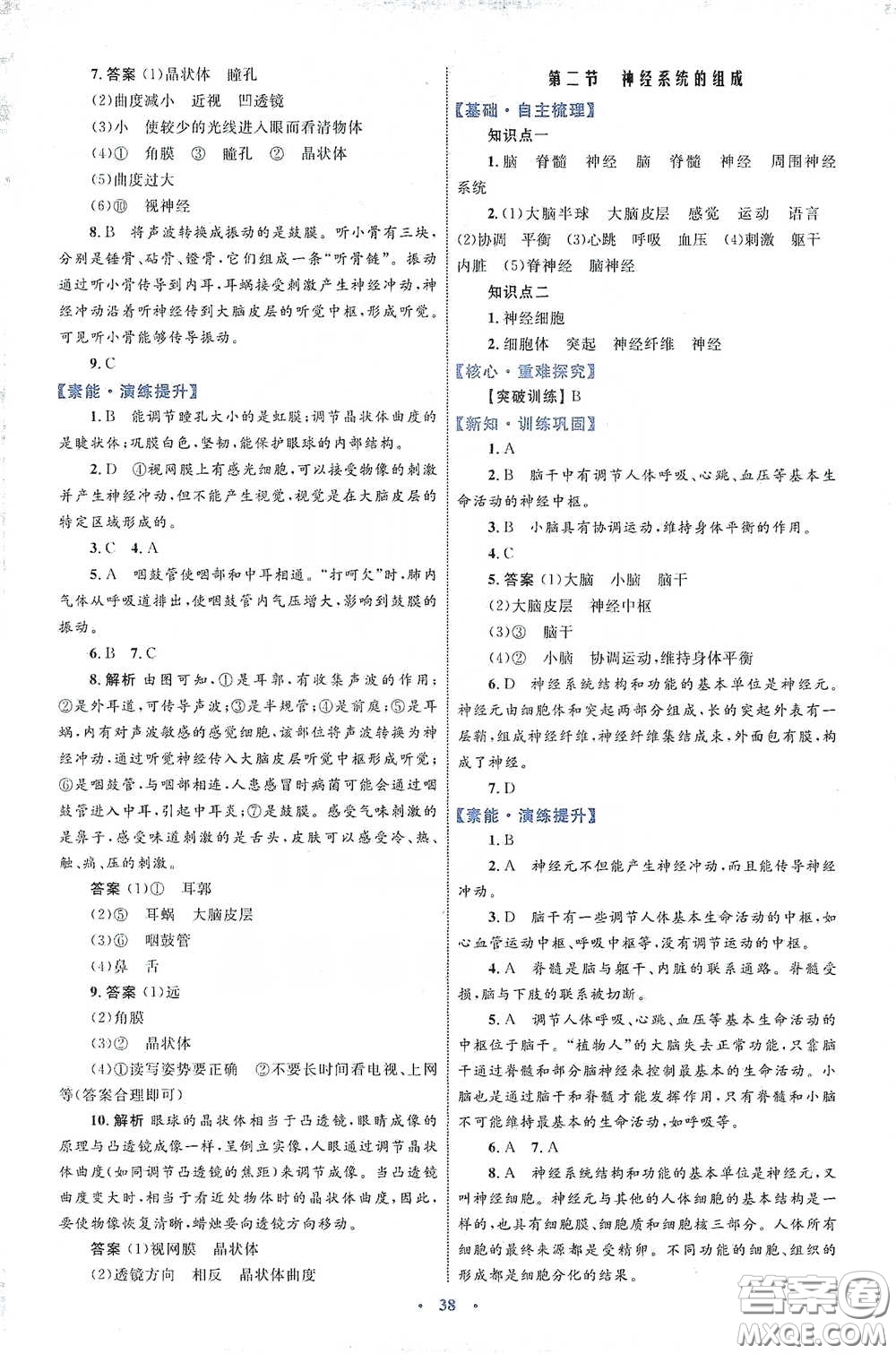 內(nèi)蒙古教育出版社2020學(xué)習(xí)目標與檢測七年級生物學(xué)下冊人教版答案