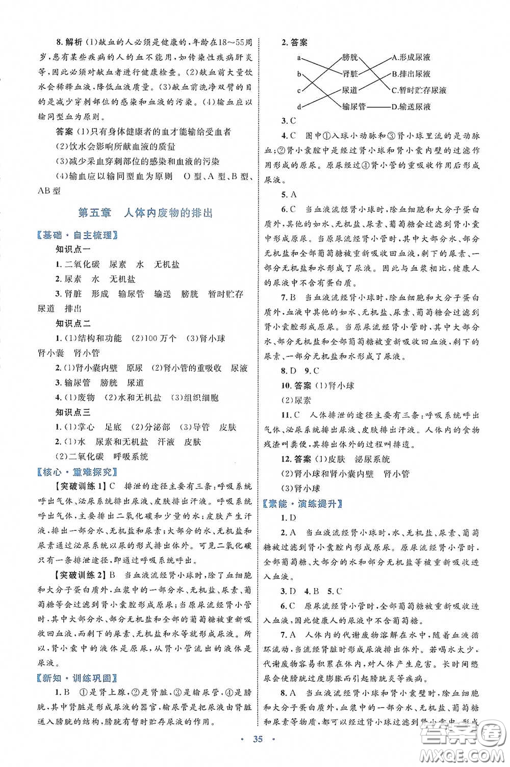 內(nèi)蒙古教育出版社2020學(xué)習(xí)目標與檢測七年級生物學(xué)下冊人教版答案