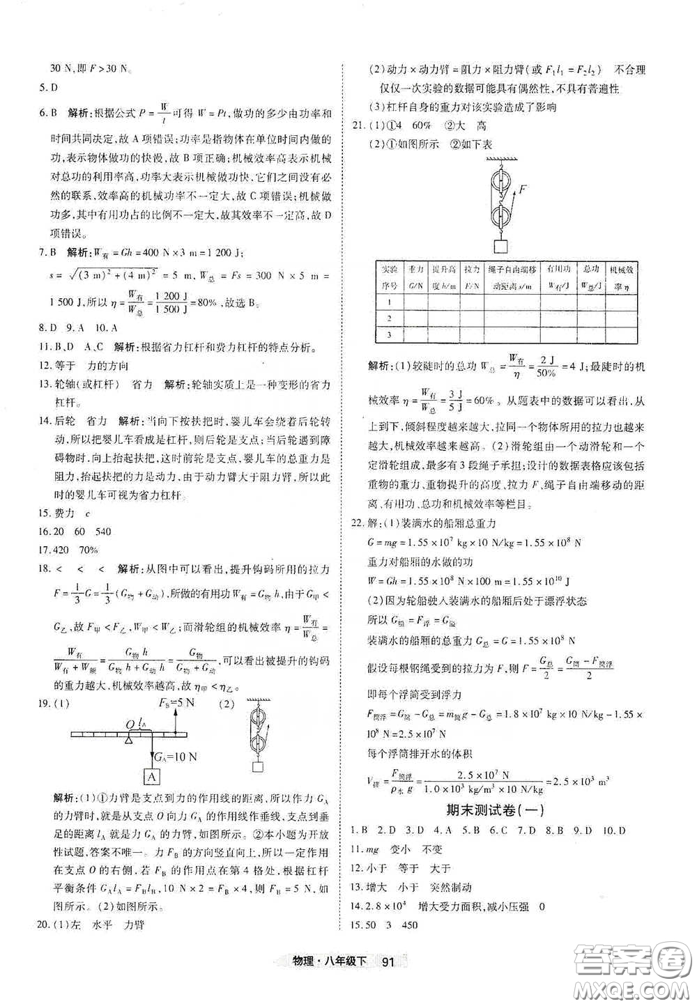 湖北教育出版社2020全優(yōu)標(biāo)準(zhǔn)卷八年級(jí)物理下冊(cè)答案