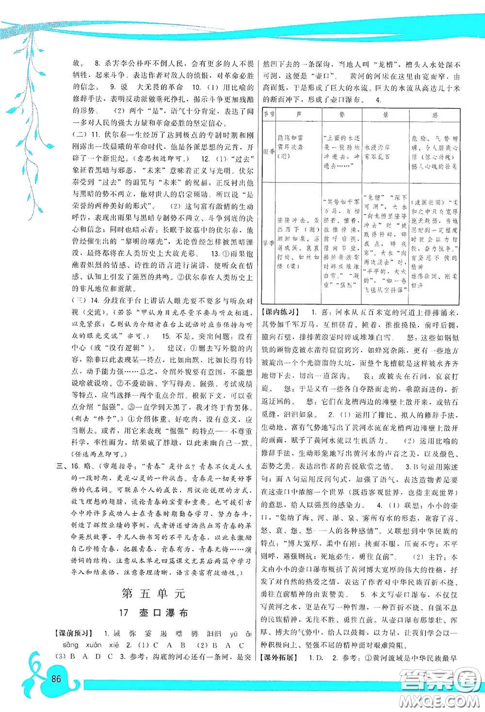 福建人民出版社2020頂尖課課練八年級語文下冊人教版答案