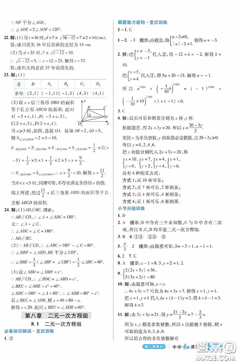 世紀(jì)英才中學(xué)奇跡課堂2020期末專(zhuān)題總復(fù)習(xí)七年級(jí)數(shù)學(xué)下冊(cè)人教版教材答案